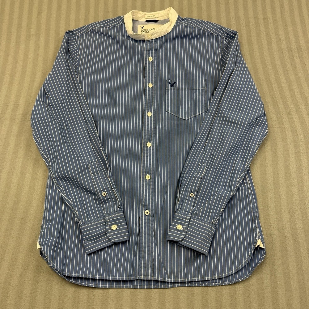 American Eagle Outfitters Shirt Men's Size Medium Blue Button Down No Collar - Picture 3 of 6